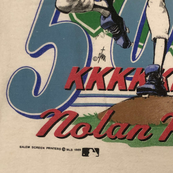 Vintage 1989 MLB Texas Rangers Nolan Ryan 5000 K's Salem Sportswear Caricature T-Shirt (M)