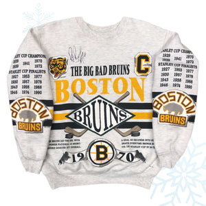 Vintage 1991 NHL Boston Bruins Long Gone All Over Print Crewneck Sweatshirt (L)