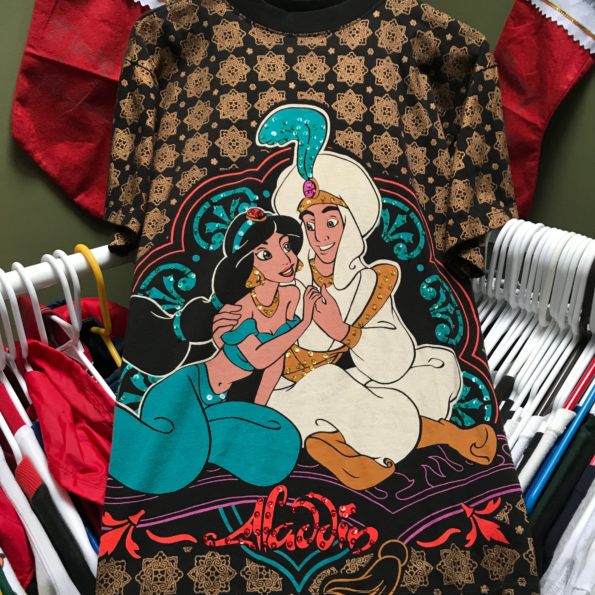 Vintage Aladdin by Donnkenny All Over Print Bejeweled T-Shirt