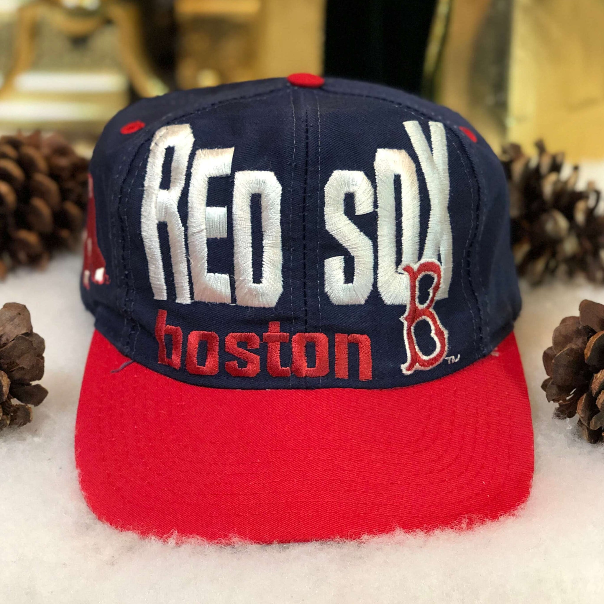 Vintage MLB Boston Red Sox Logo 7 Spellout Twill Snapback Hat