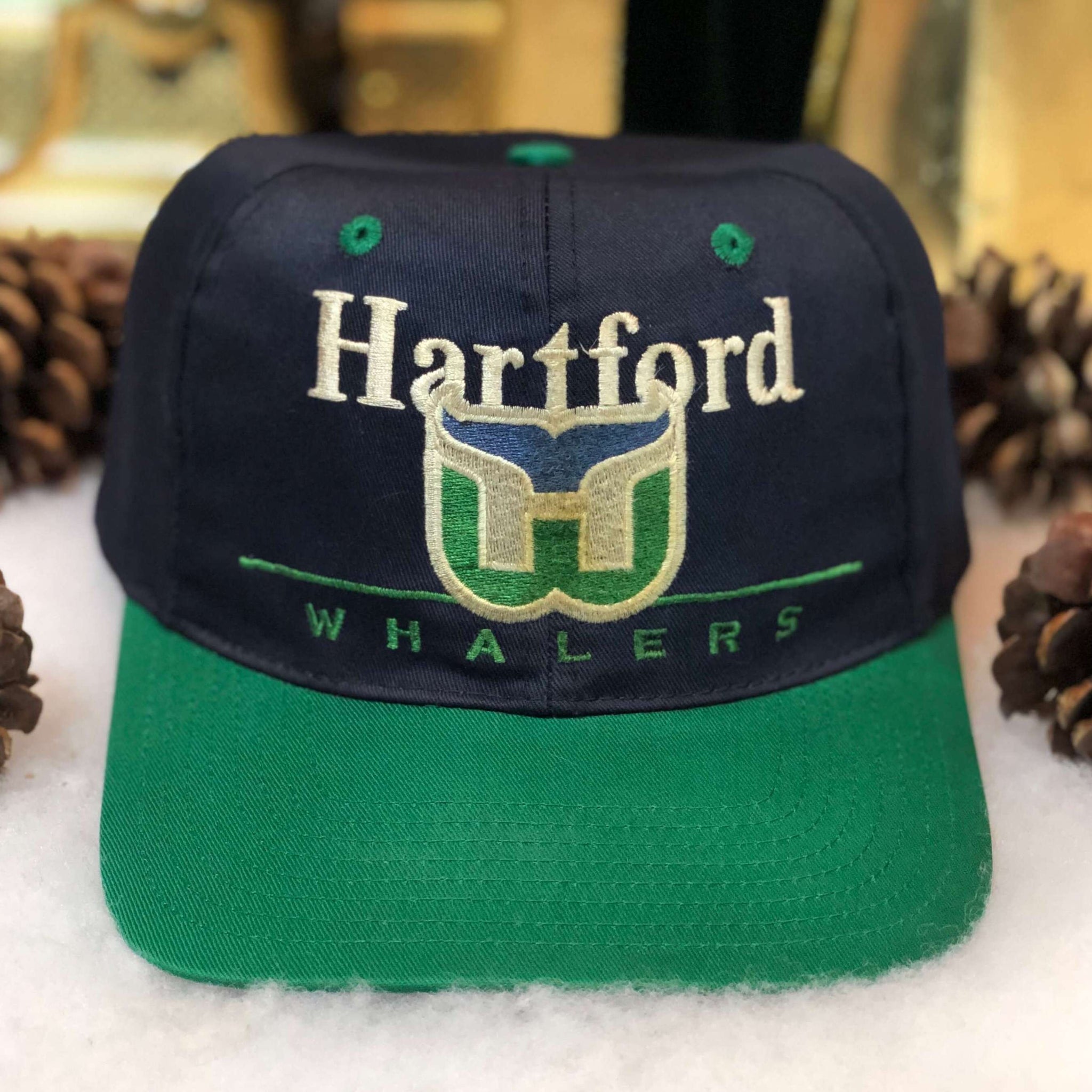 Vintage NHL Hartford Whalers Twins Enterprise Bar Line Twill Snapback Hat