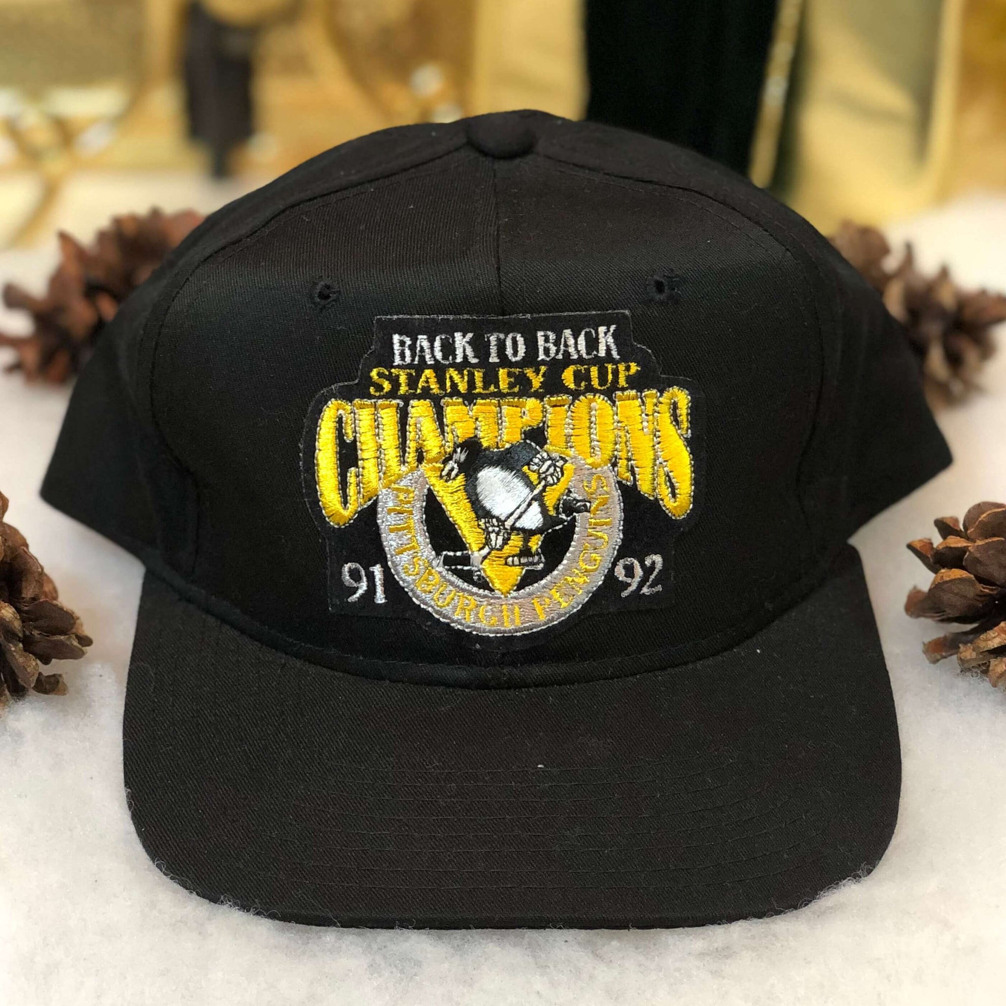 Vintage Deadstock NWOT NHL Pittsburgh Penguins 1991-92 Back to Back Champions Twill Snapback Hat