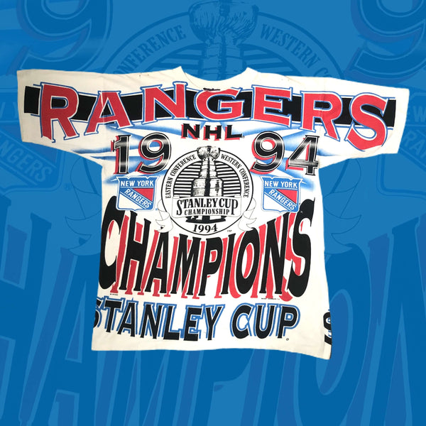Vintage 1994 NHL Stanley Cup Champions New York Rangers Magic Johnson T's All Over Print T-Shirt (L)