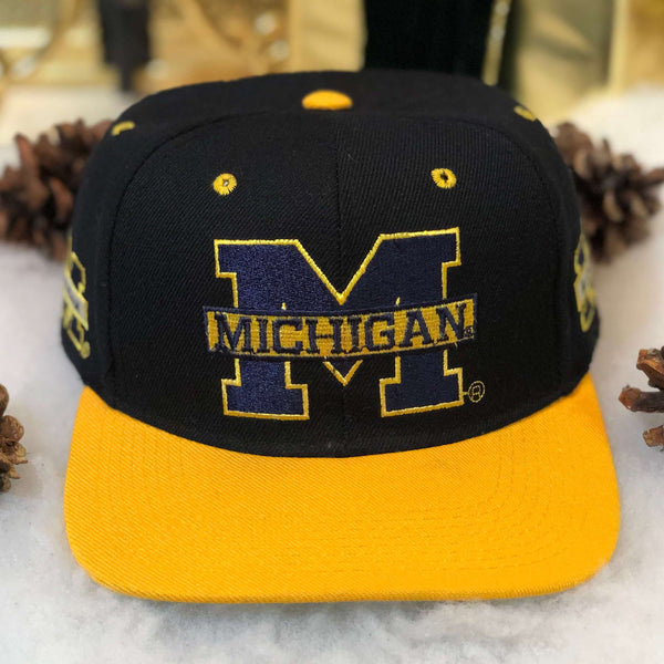 Vintage NCAA Michigan Wolverines Drew Pearson Blockhead Wool Snapback Hat