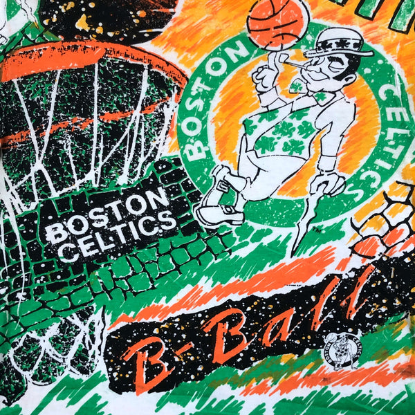 Vintage NBA Boston Celtics Magic Johnson T's B-Ball All Over Print T-Shirt (L)