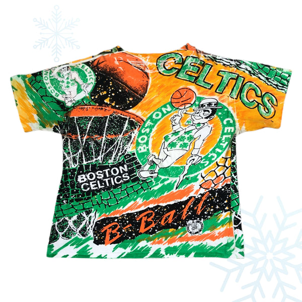 Vintage NBA Boston Celtics Magic Johnson T's B-Ball All Over Print T-Shirt (L)