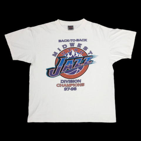Vintage 1997-98 NBA Utah Jazz Back-to-Back Midwest Division Champions T-Shirt (XL)