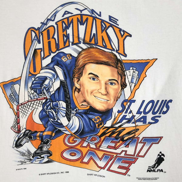 Vintage 1996 NHL St. Louis Blues Wayne Gretzky Shirt Xplosion Caricature T-Shirt (L)