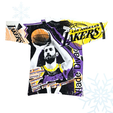 Vintage Deadstock NWOT NBA Los Angeles Lakers Vlade Divac Magic Johnson T's All Over Print T-Shirt (M)