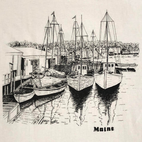 Vintage Maine Harbor Graphic T-Shirt (XL)