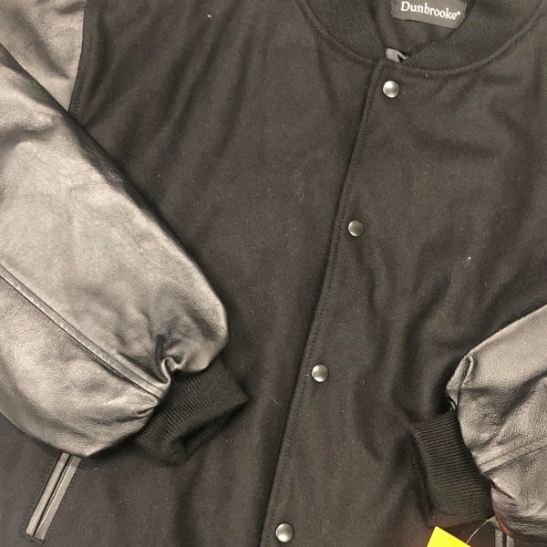 Deadstock NWT Dunbrooke Black Blank Varsity Bomber Leather Jacket (M)