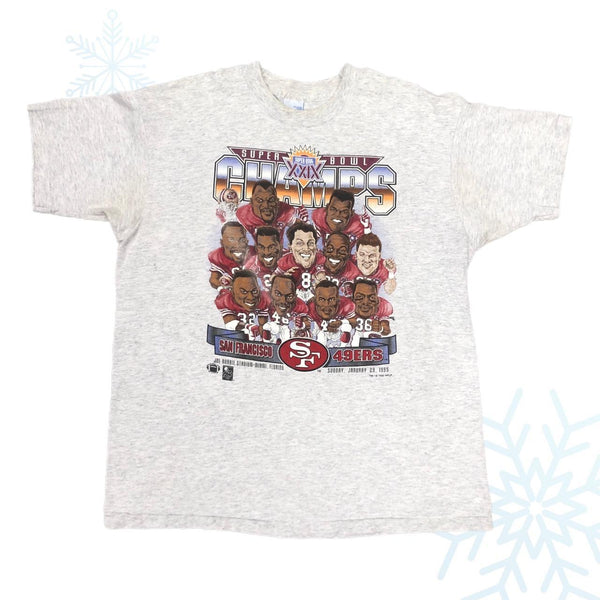 Vintage NFL Super Bowl XXIX Champions San Francisco 49ers Salem Sportswear Caricature T-Shirt (XL)