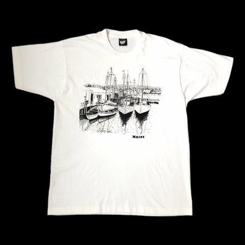 Vintage Maine Harbor Graphic T-Shirt (XL)