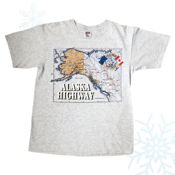 Vintage Alaska Highway Map T-Shirt (L)