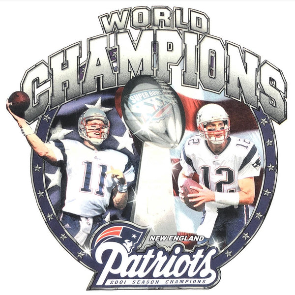 Vintage NFL New England Patriots 2001 World Champions Brady Bledsoe T-Shirt (XL)