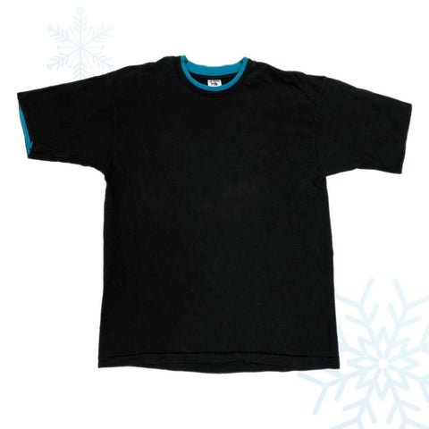 Vintage Fruit of the Loom Black Blank Teal Blue-Ribbed T-Shirt (L)