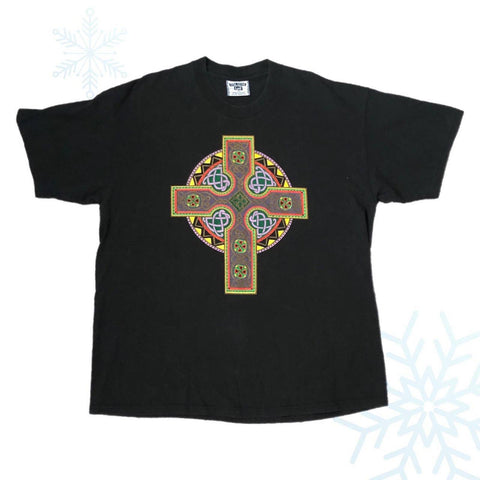 Vintage Christian Catholic Jesus Christ Cross Religion Lee Sport T-Shirt (XL)